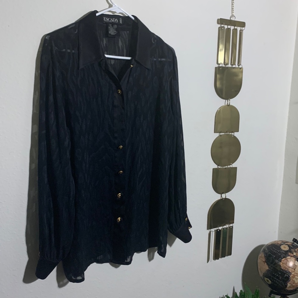 Escada by Margaretha Ley Animal Print Sheer Blouse